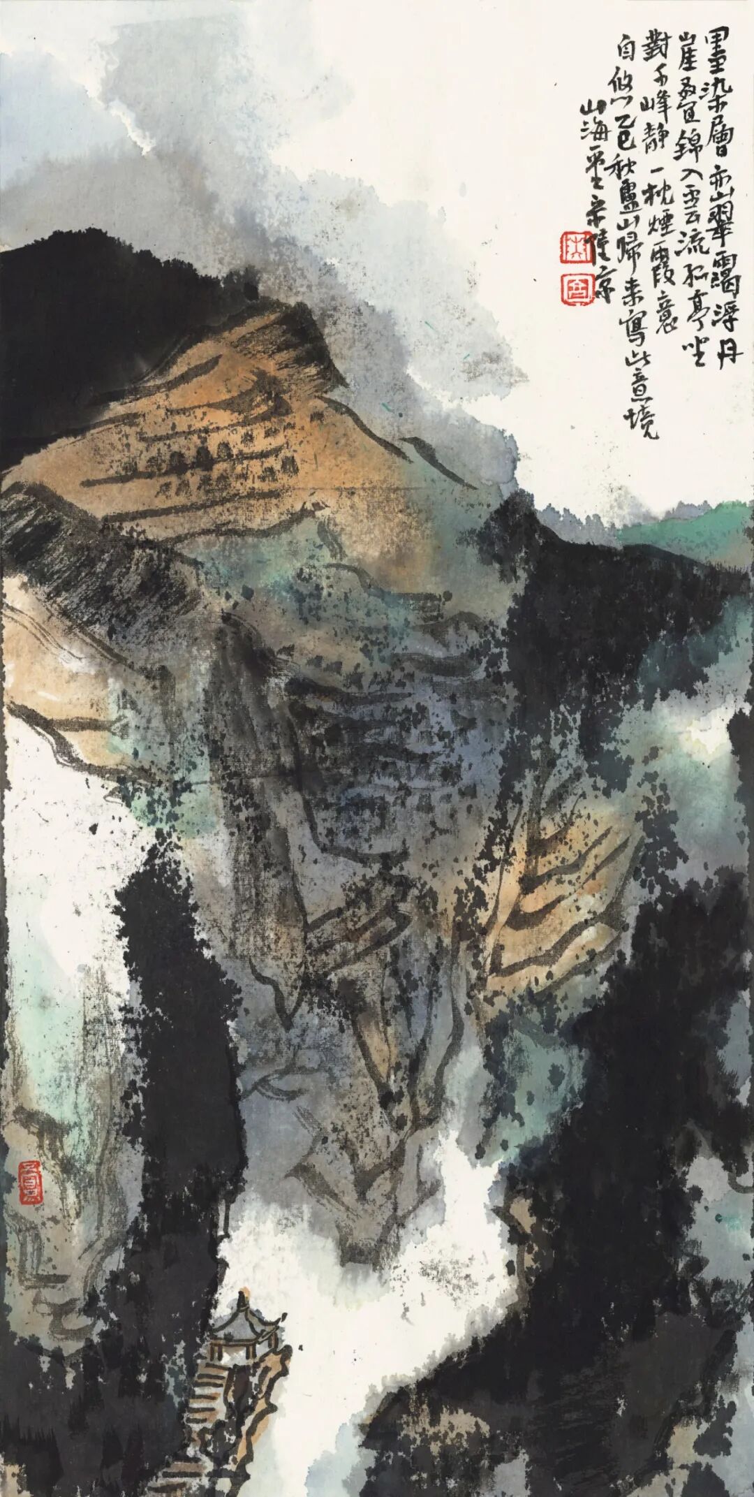 宋陆京《墨染层峦翠》中国画 66×33cm