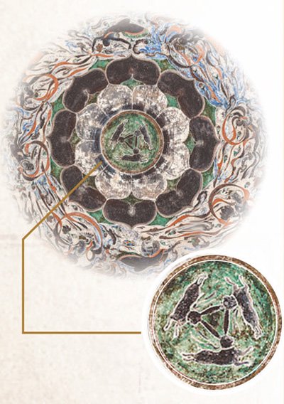 莫高窟隋代第407窟三兔共耳藻井。絲綢之路中國段世界文化遺產數字展示與交流平台供圖