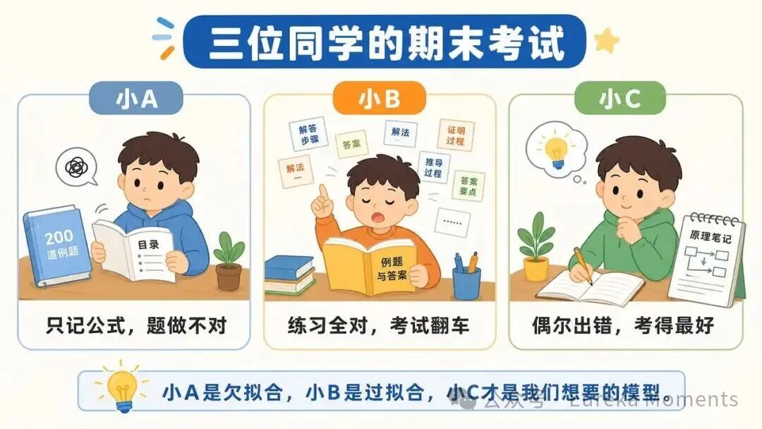图 1 ｜ 三位同学，三种复习方法，三种结果。