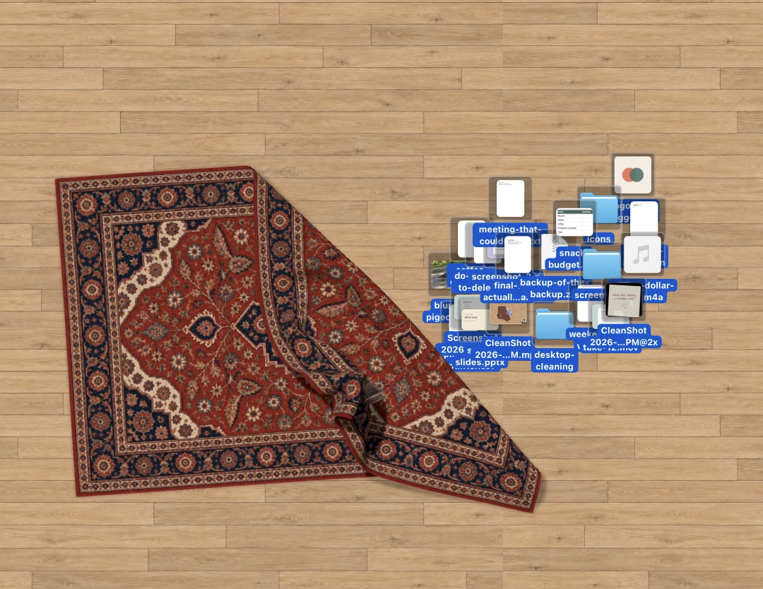 开发者公布创意应用《Desktop Cleaning》，用一块“虚拟地毯”盖住电脑桌面上杂乱文件_新浪科技_新浪网