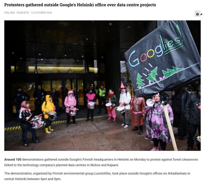 芬兰当地媒体对于相关抗议的报道 图片来源：赫尔辛基时报网站截图