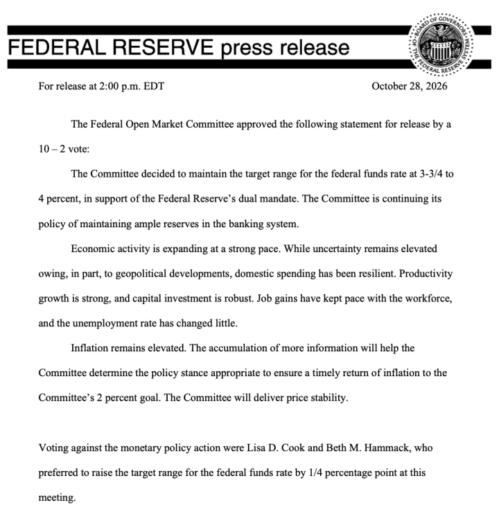 数据来源：Fed，省心研究院，截至2026/10/29