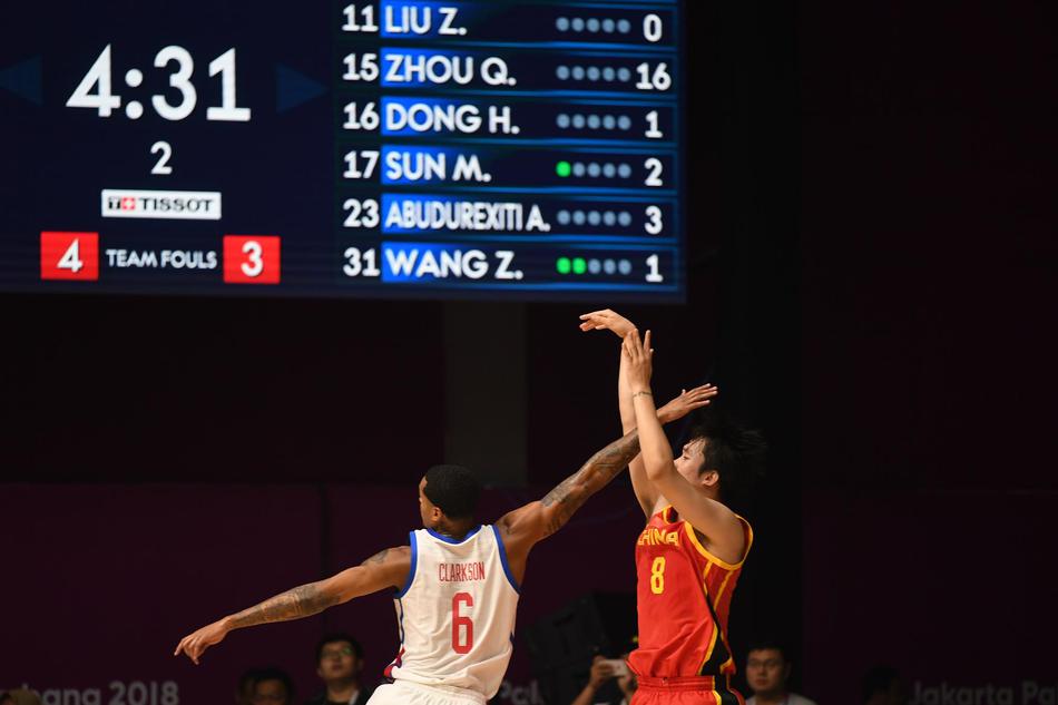 亚运会男篮小组赛：中国82-80菲律宾