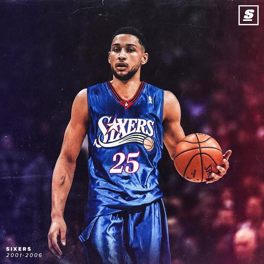 西蒙斯身穿76人复古球衣