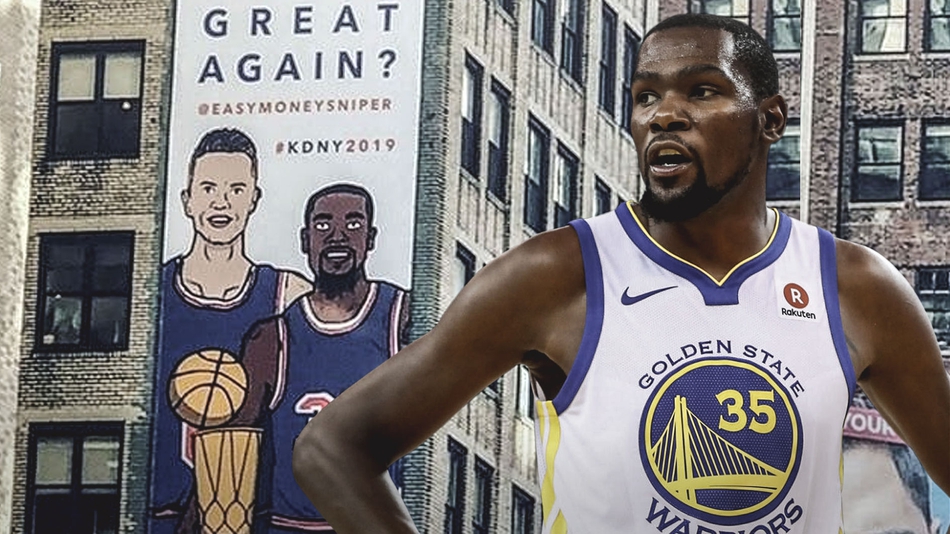 纽约街头出现很多小广告！他们上次这么干就被杜兰特打脸了