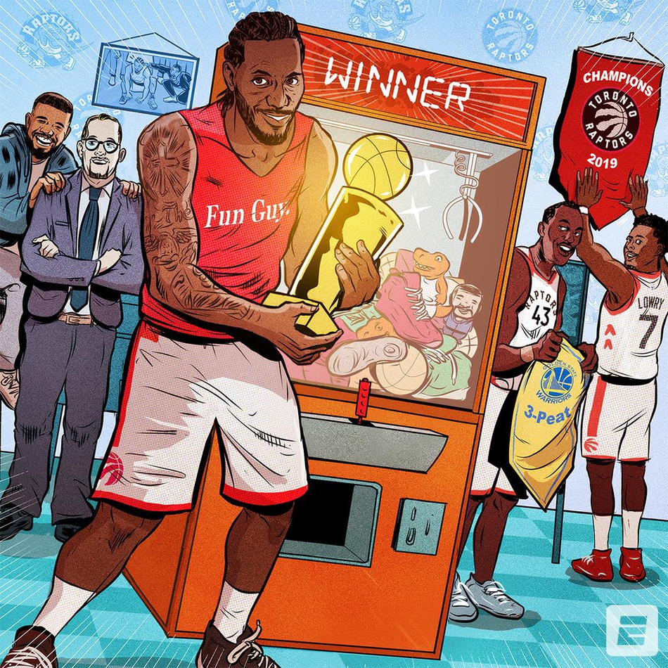 美媒海报致敬猛龙队史第一冠！小卡登基Drake手捧奖杯