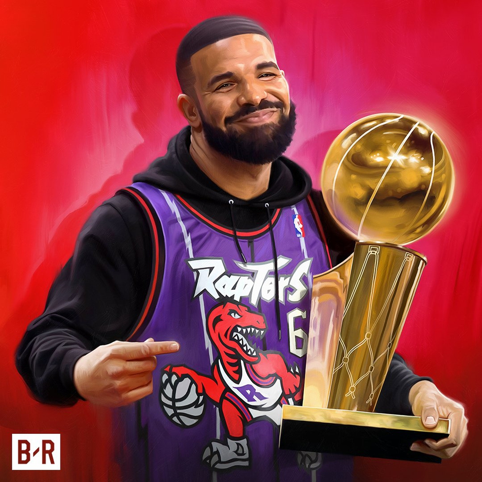 美媒海报致敬猛龙队史第一冠！小卡登基Drake手捧奖杯