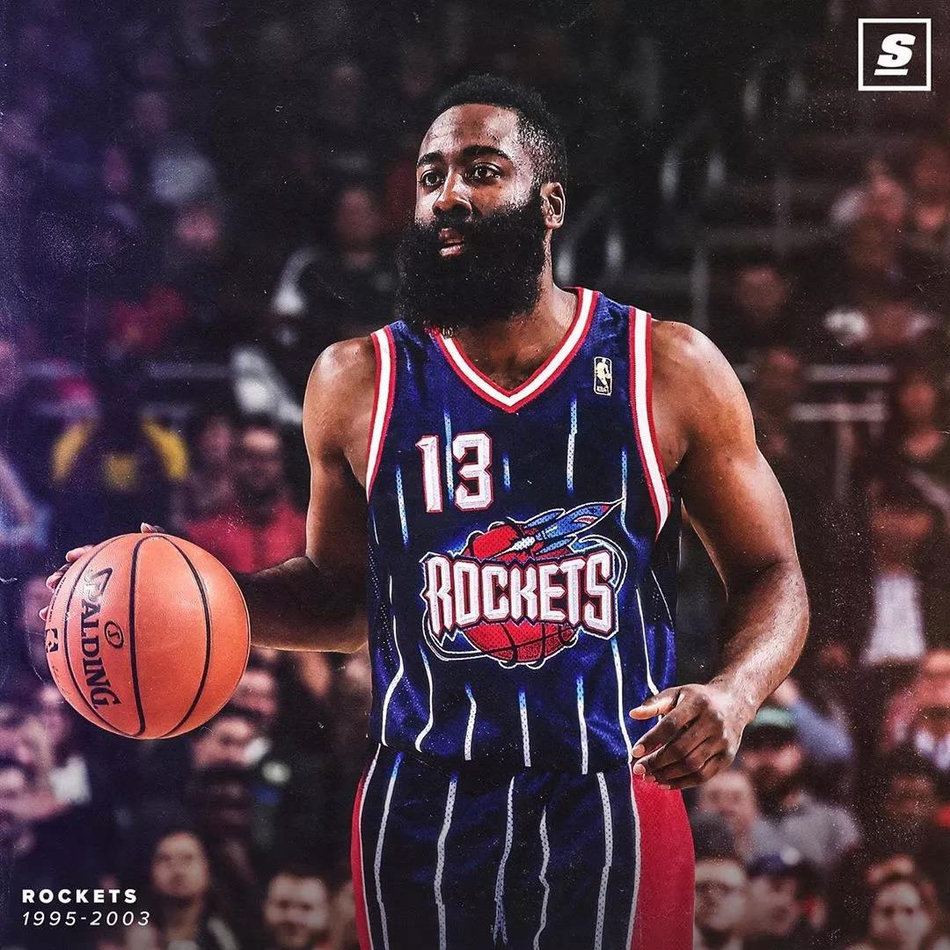 哈登身穿火箭复古球衣