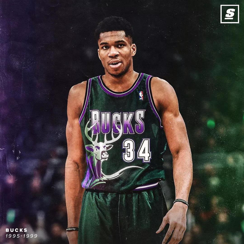 字母哥身穿雄鹿复古球衣