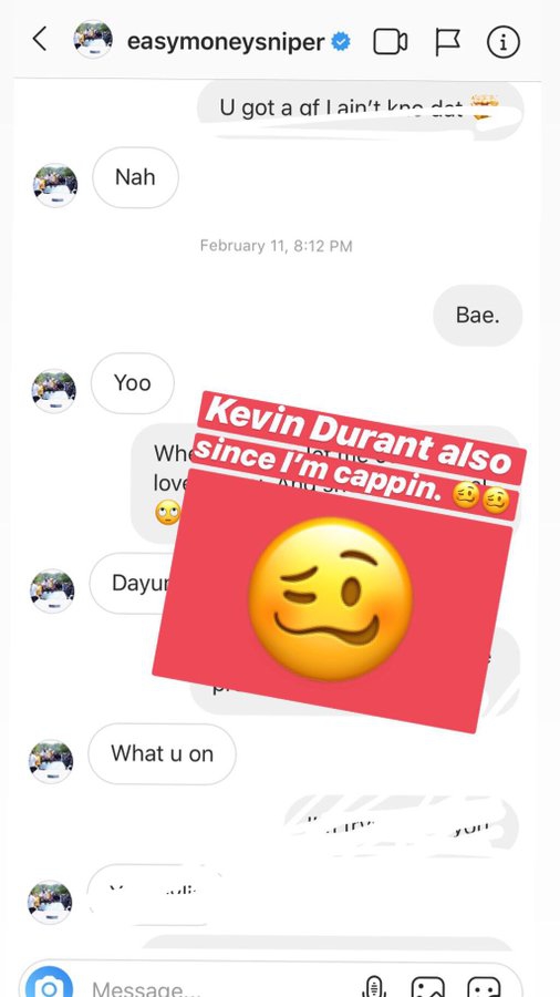 口味略重！杜兰特又传新绯闻 女方为说唱歌手主动曝出聊天记录