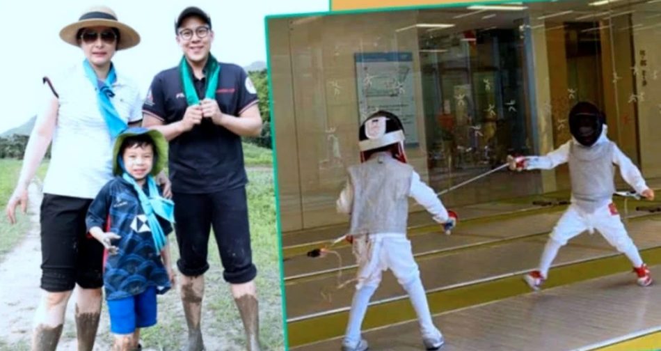 霍启刚陪儿子上剑击课 霍中曦遗传妈妈运动能力挥剑有模有样