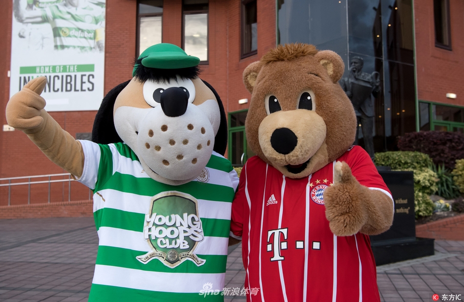 英国格拉斯哥,17/18赛季欧冠小组赛前瞻,凯尔特人与拜仁吉祥物哥俩好