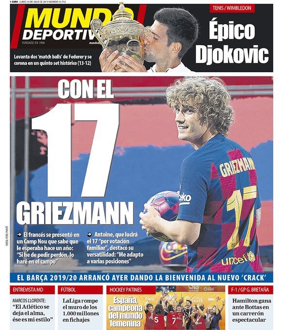 格列兹曼正式亮相巴萨 身披17号球衣