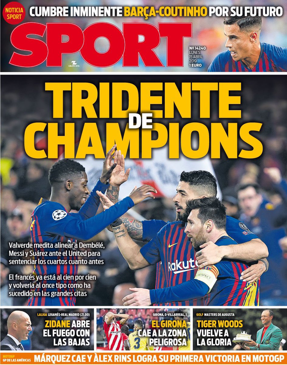 每日体育报：欧冠三叉戟。