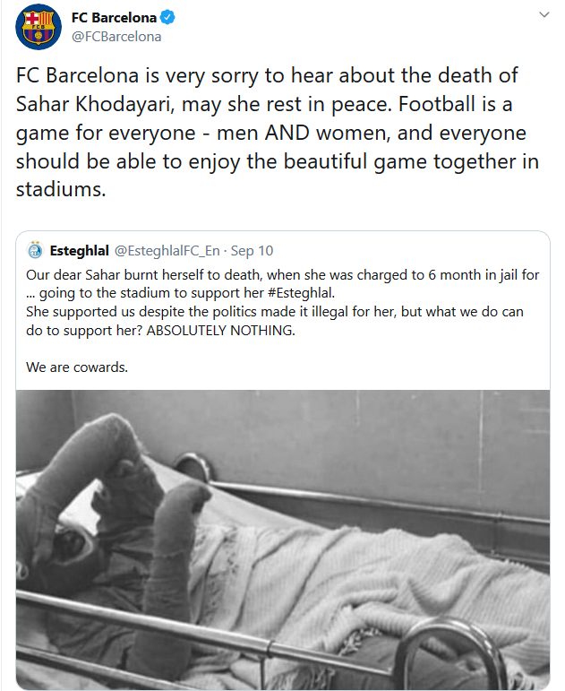 伊朗女子看球被捕 自焚抗议女性禁令