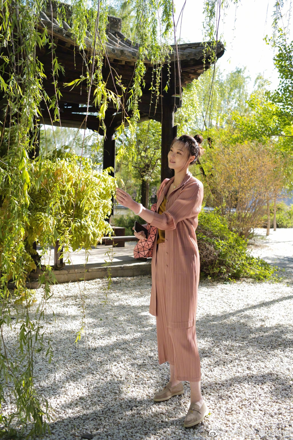 惠若琪春日游园忙里偷闲细弄茶