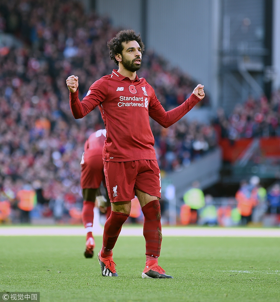 萨拉赫破门后庆祝