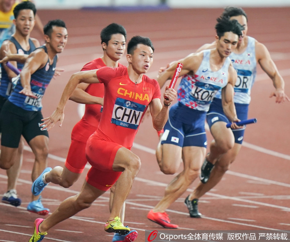 亚运会男子4x100米接力预赛 中国队小组第二出线