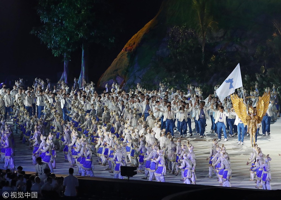 亚运会开幕式韩朝代表团共同入场