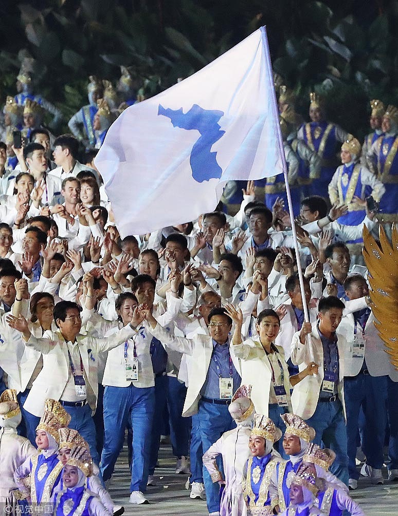 亚运会开幕式韩朝代表团共同入场
