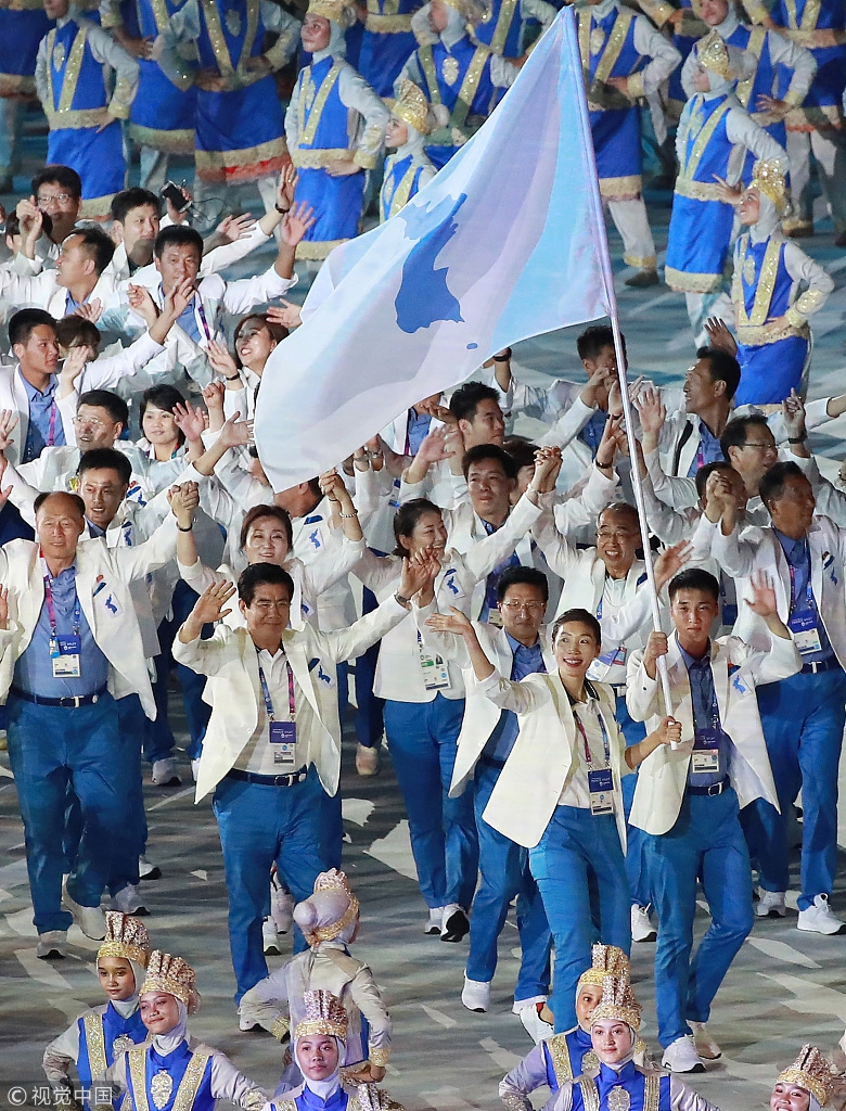 亚运会开幕式韩朝代表团共同入场