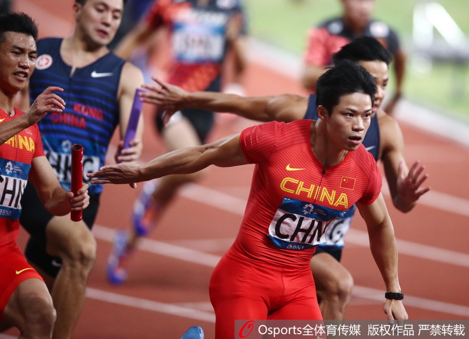 亚运会男子4x100米接力预赛 中国队小组第二出线