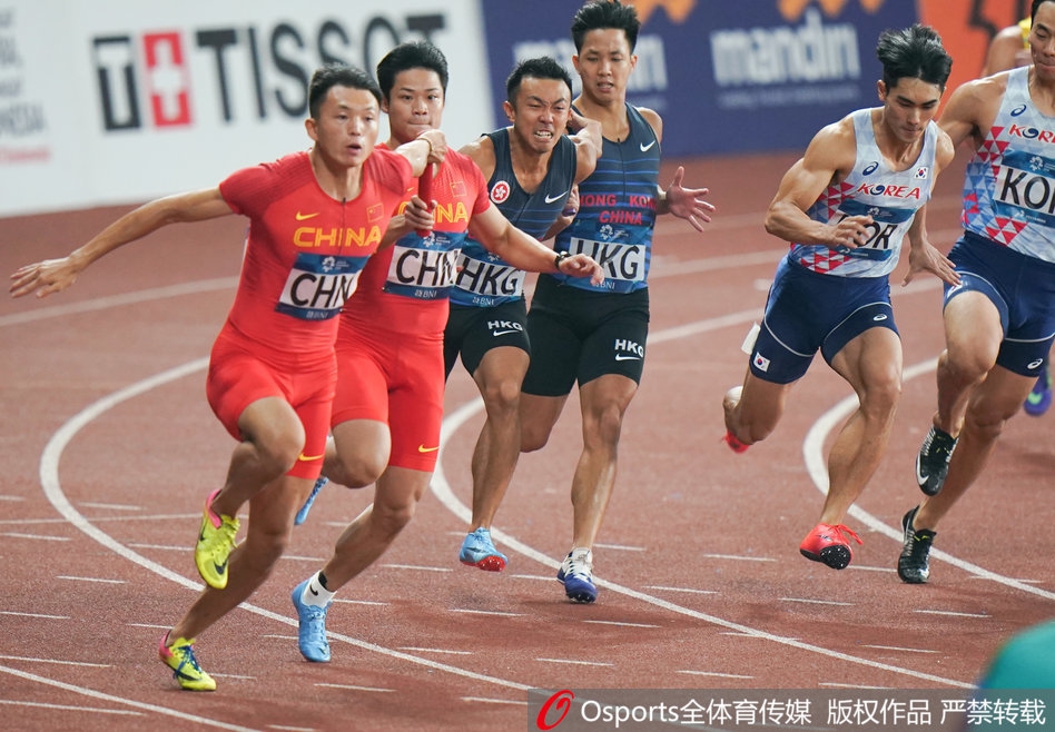 亚运会男子4x100米接力预赛 中国队小组第二出线