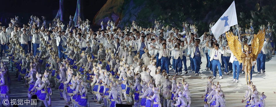 亚运会开幕式韩朝代表团共同入场