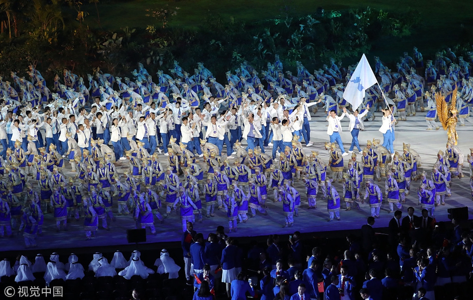 亚运会开幕式韩朝代表团共同入场