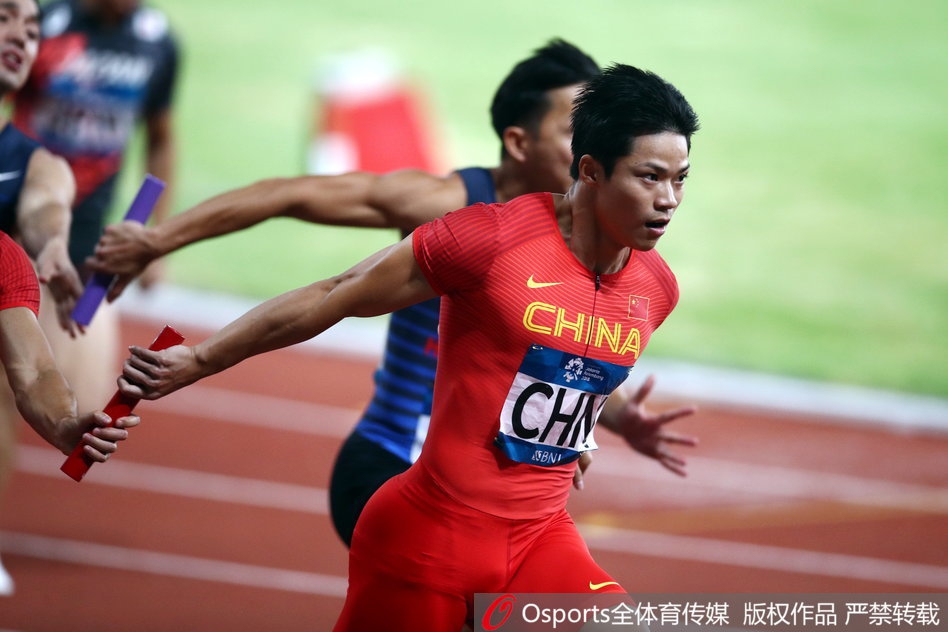 亚运会男子4x100米接力预赛 中国队小组第二出线