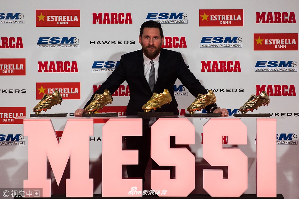 梅西领取个人第五座欧洲金靴奖杯