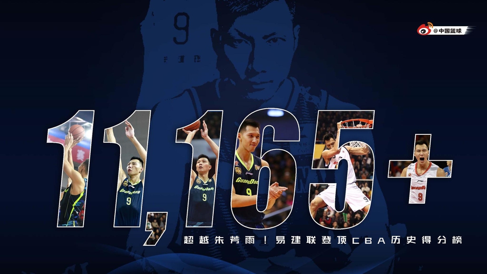 易建联登顶CBA历史得分榜 精美海报见证传奇