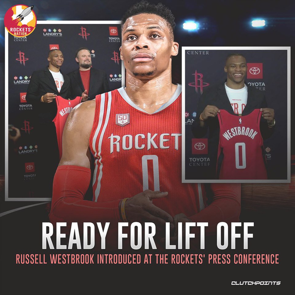 发带神龟亮相！威少正式披上火箭战袍！这造型给打几分？