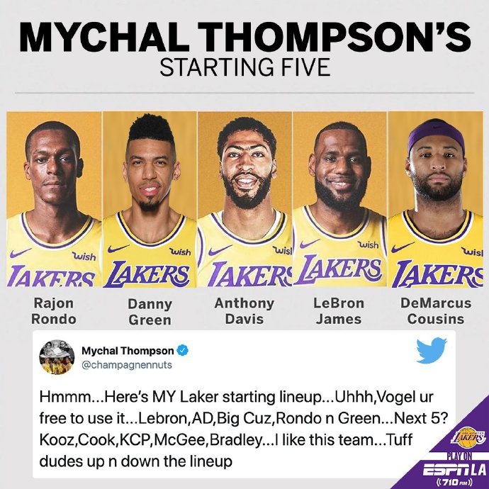 汤爹预测湖人新赛季首发！老詹隆指导谁是控卫？