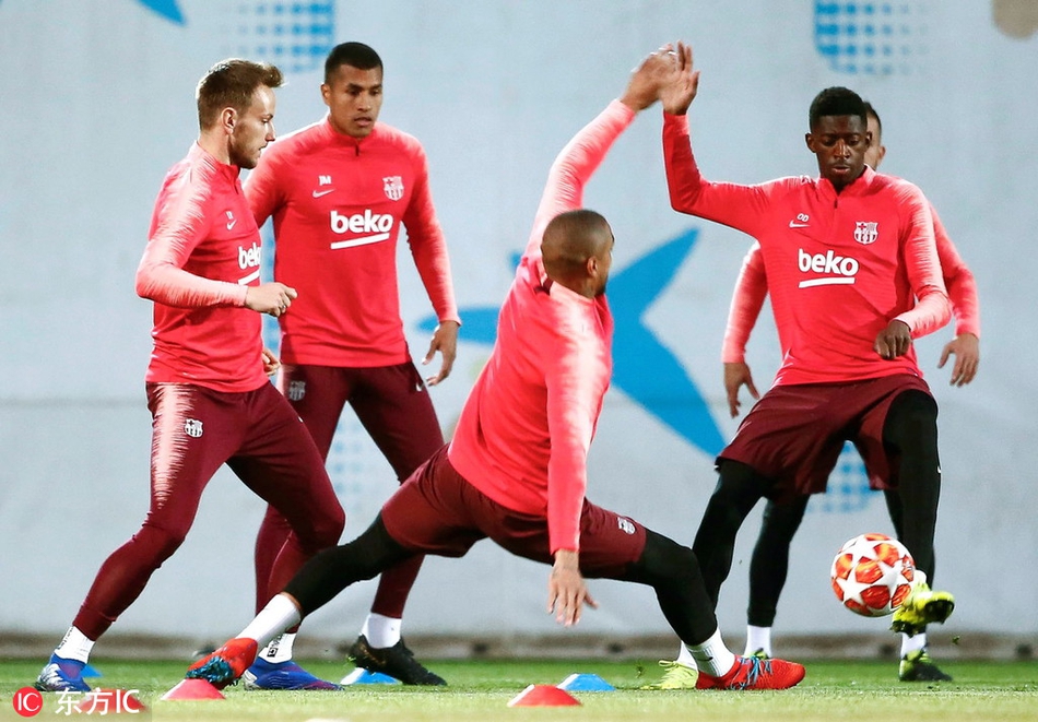 巴萨训练备战欧冠对阵里昂