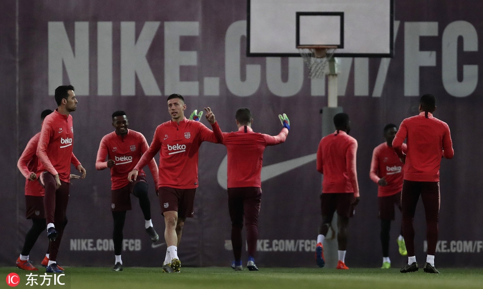 巴萨训练备战欧冠对阵里昂