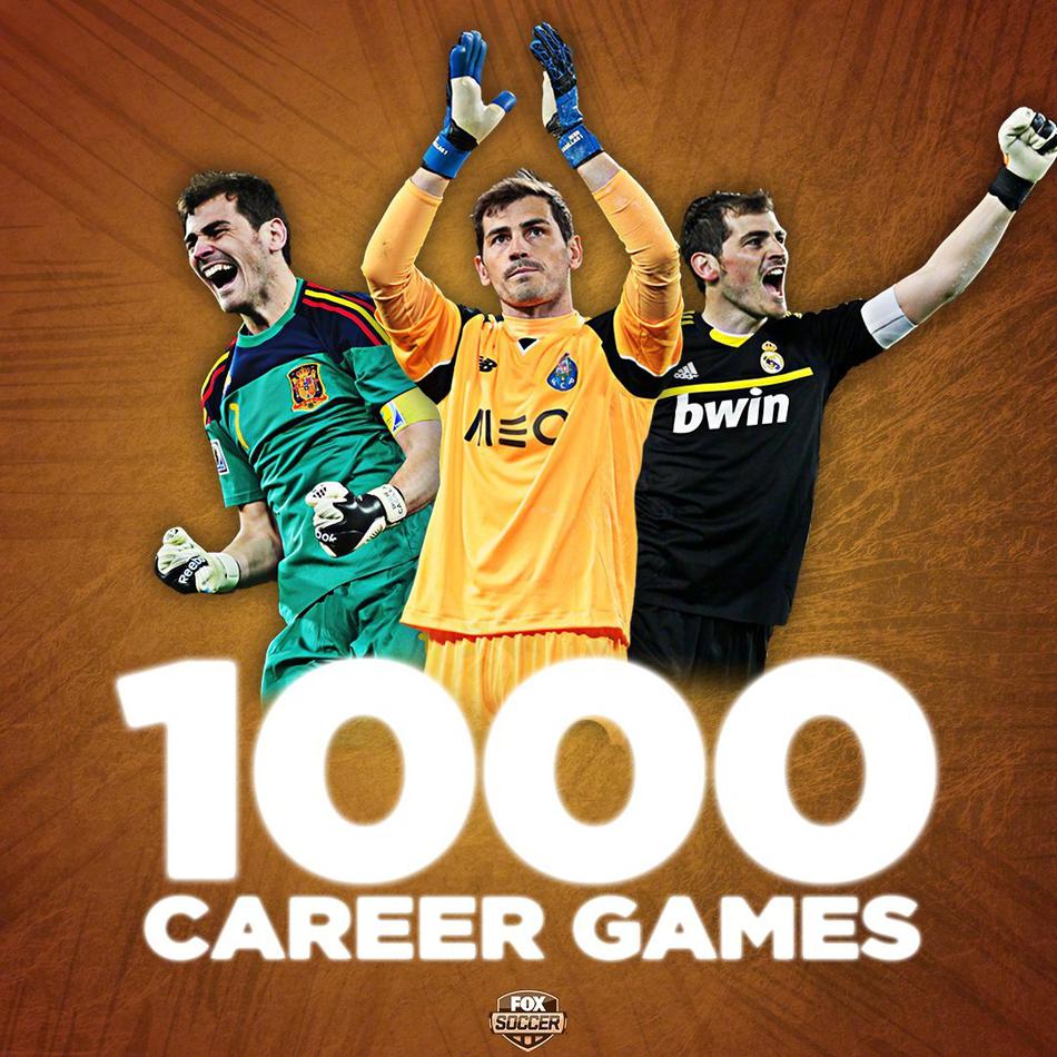 卡西完成职业生涯1000场