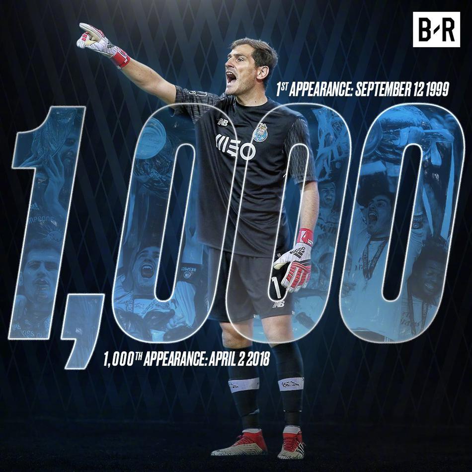 卡西完成职业生涯1000场