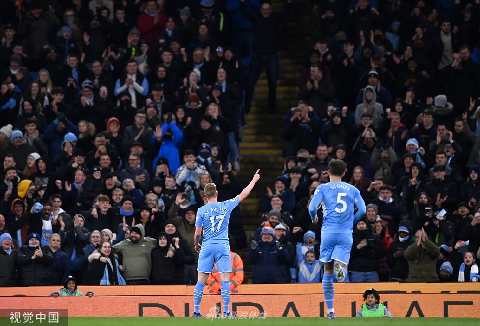 [英超]曼城2-0布伦特福德 德布劳内破门