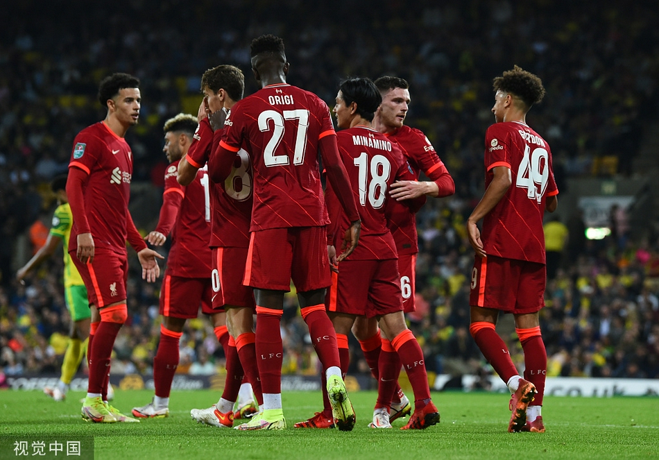 [联赛杯]诺维奇0-3利物浦 南野拓实两球