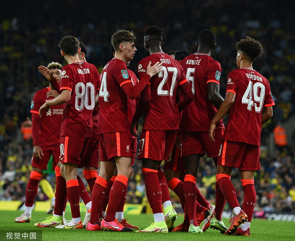 [联赛杯]诺维奇0-3利物浦 南野拓实两球