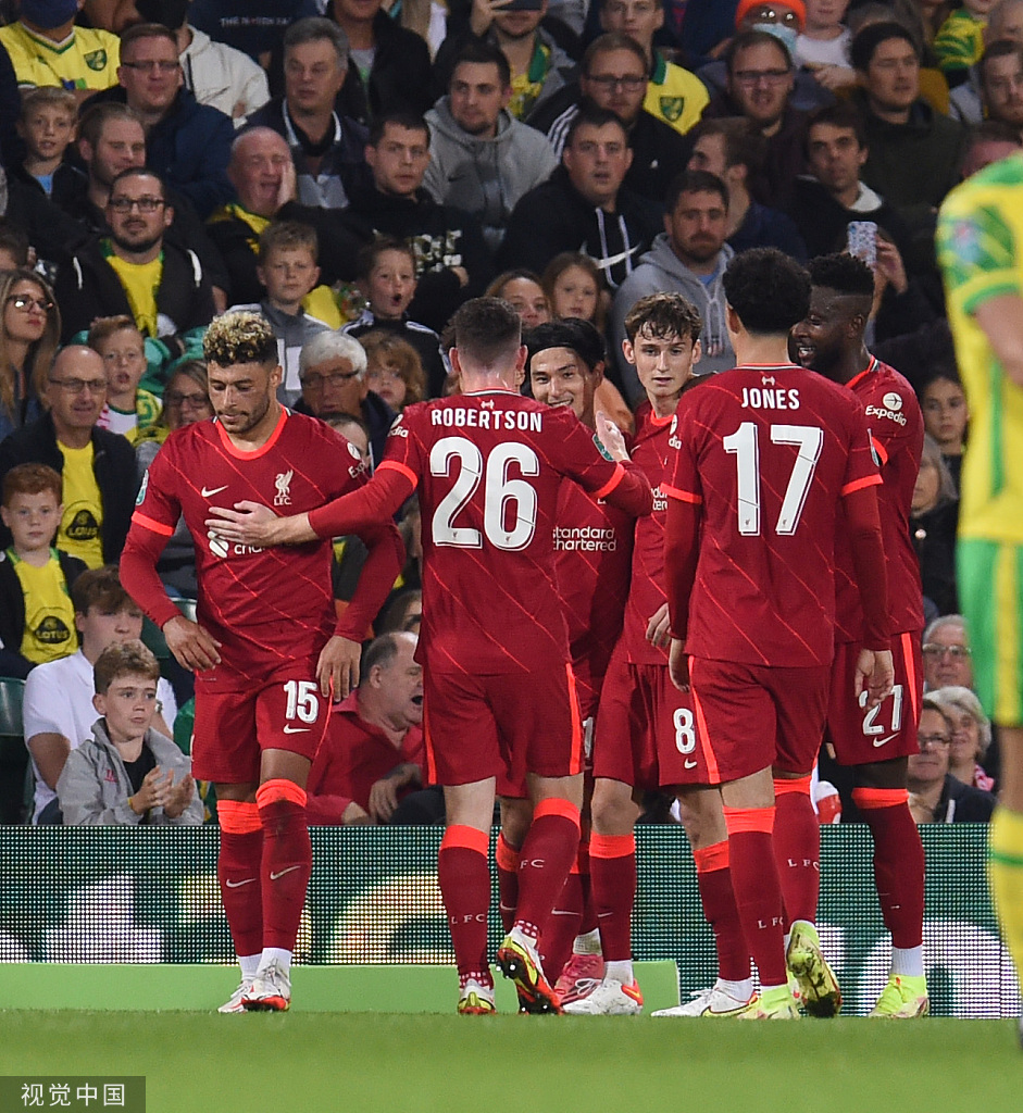 [联赛杯]诺维奇0-3利物浦 南野拓实两球