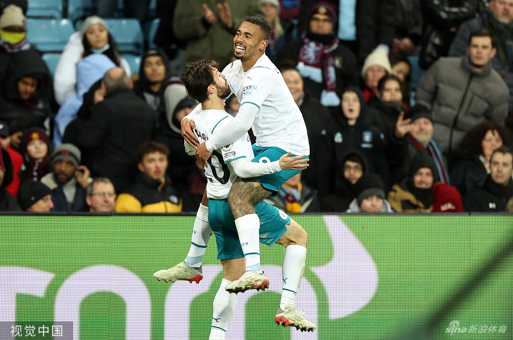 [英超]曼城2-1阿斯顿维拉 斩获四连胜