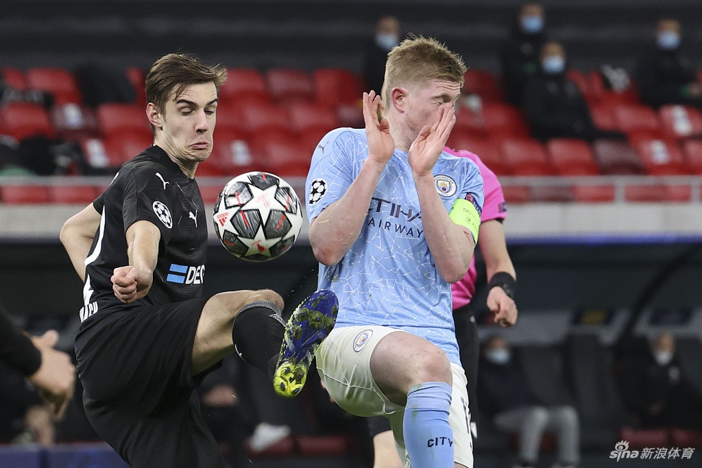 [欧冠]曼城2-0门兴 德布劳内进球