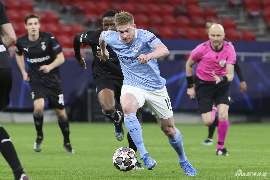 [欧冠]曼城2-0门兴 德布劳内进球