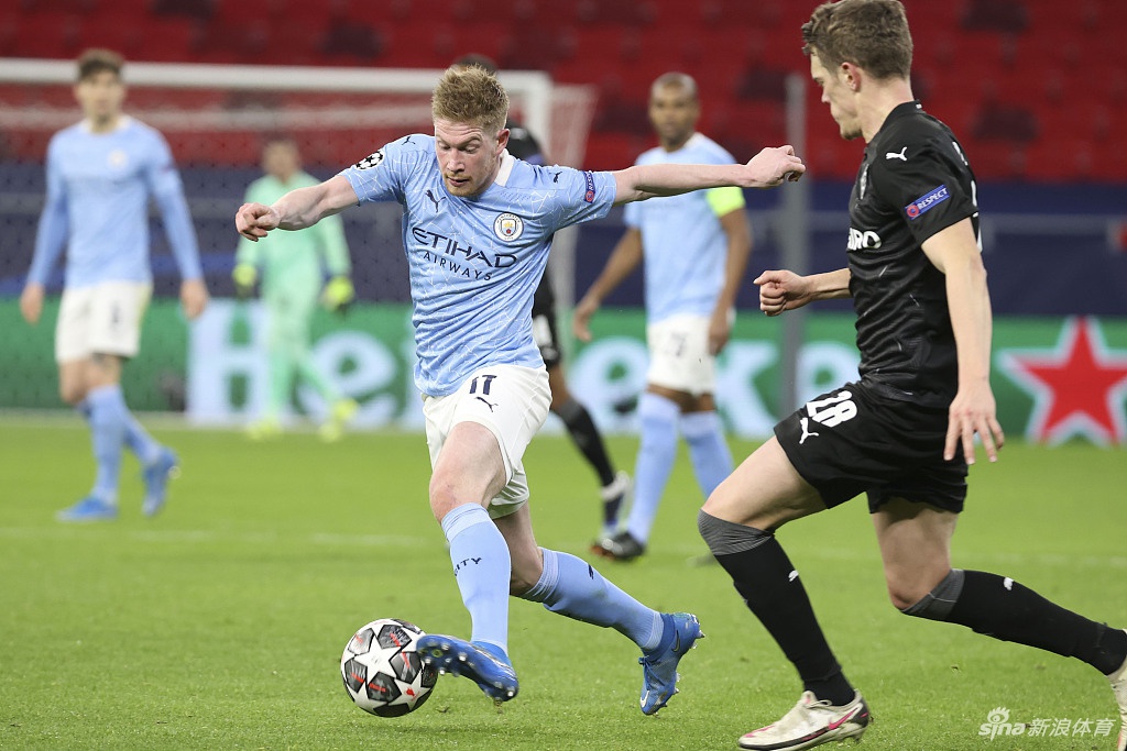 [欧冠]曼城2-0门兴 德布劳内进球