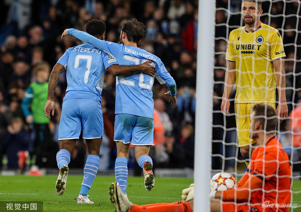 [欧冠]曼城4-1布鲁日 斯特林破门