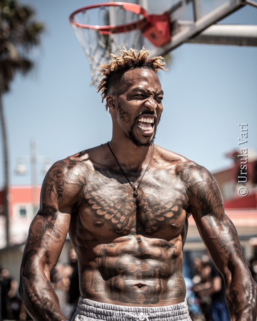 霍华德变身魔鬼筋肉人 野球场秀弹跳头与篮筐齐平