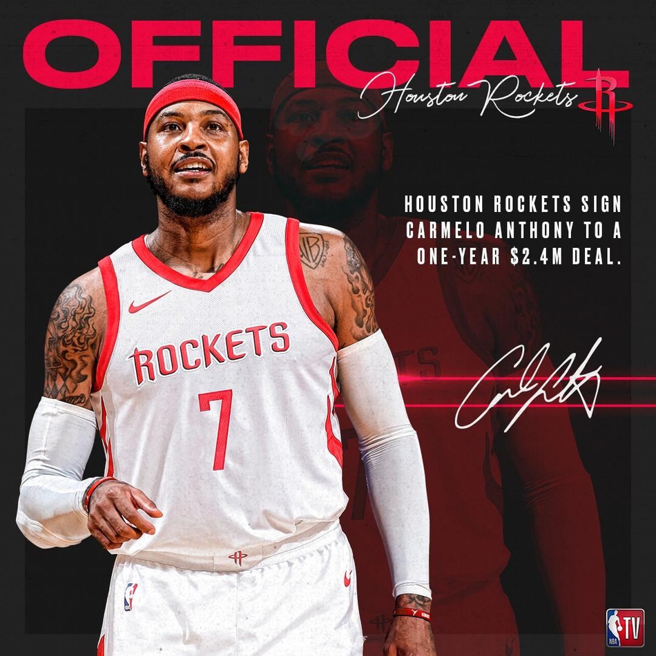 安东尼正式签约火箭 携手哈登保罗组三巨头