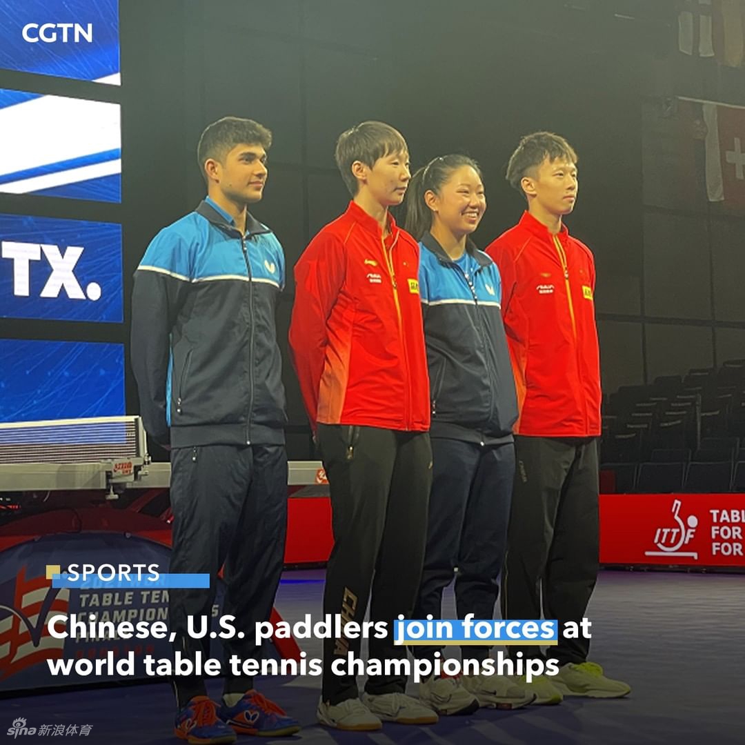 中美乒乓球球跨国组合合练备战世乒赛
